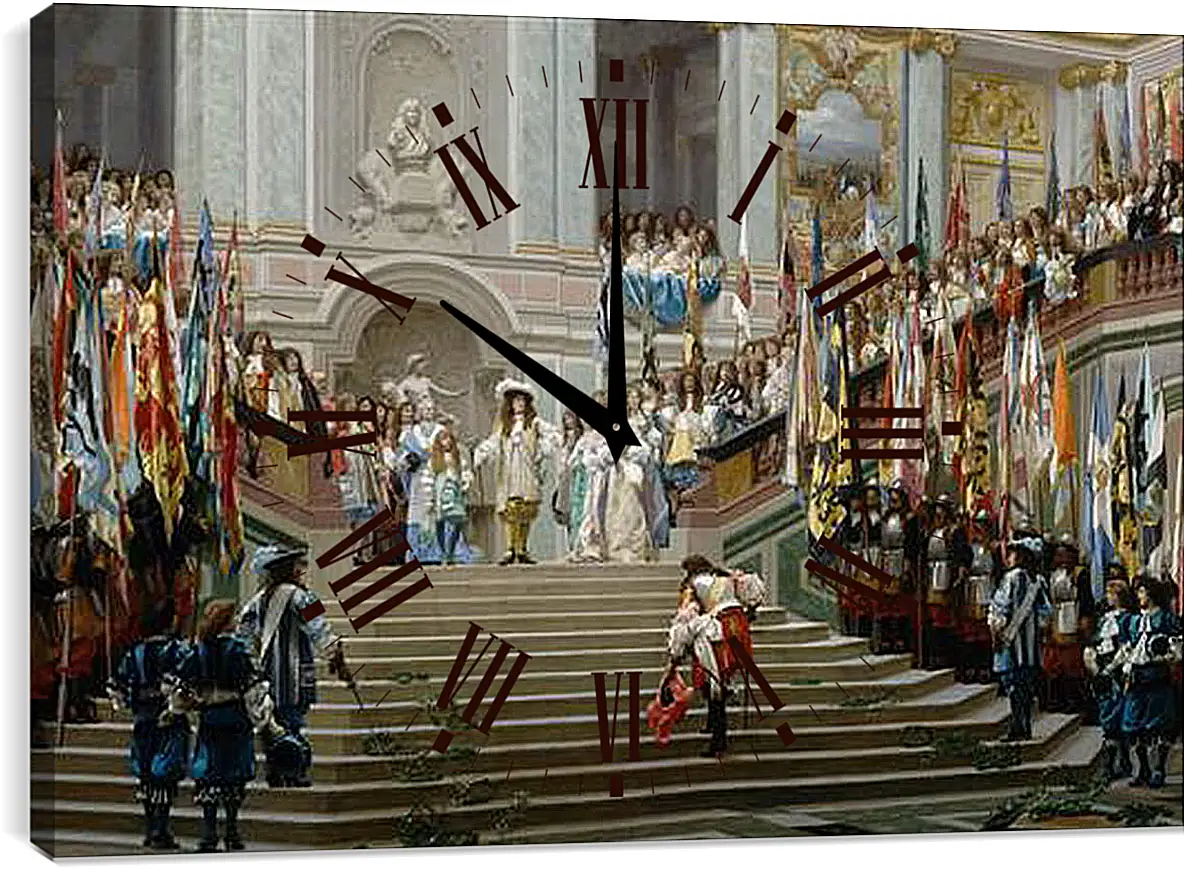 Часы картина - Прием принца Конде Людовиком XIV в Версале в 1674 году. Жан-Леон Жером