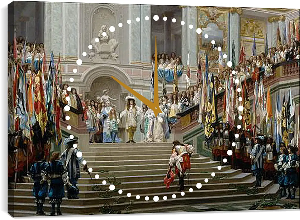 Часы картина - Прием принца Конде Людовиком XIV в Версале в 1674 году. Жан-Леон Жером