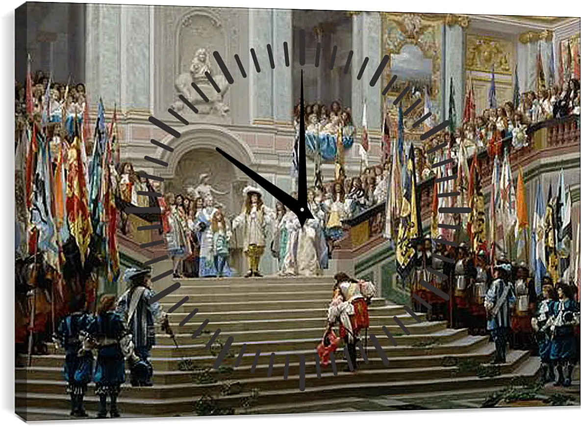 Часы картина - Прием принца Конде Людовиком XIV в Версале в 1674 году. Жан-Леон Жером