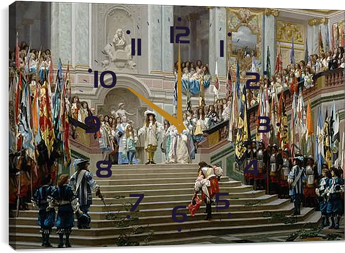 Часы картина - Прием принца Конде Людовиком XIV в Версале в 1674 году. Жан-Леон Жером