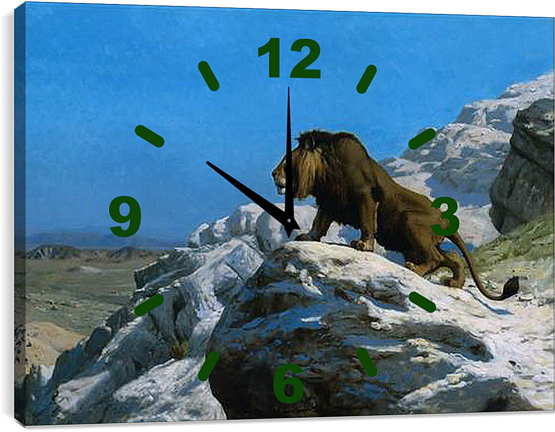 Часы картина - Настороженный лев. Жан-Леон Жером
