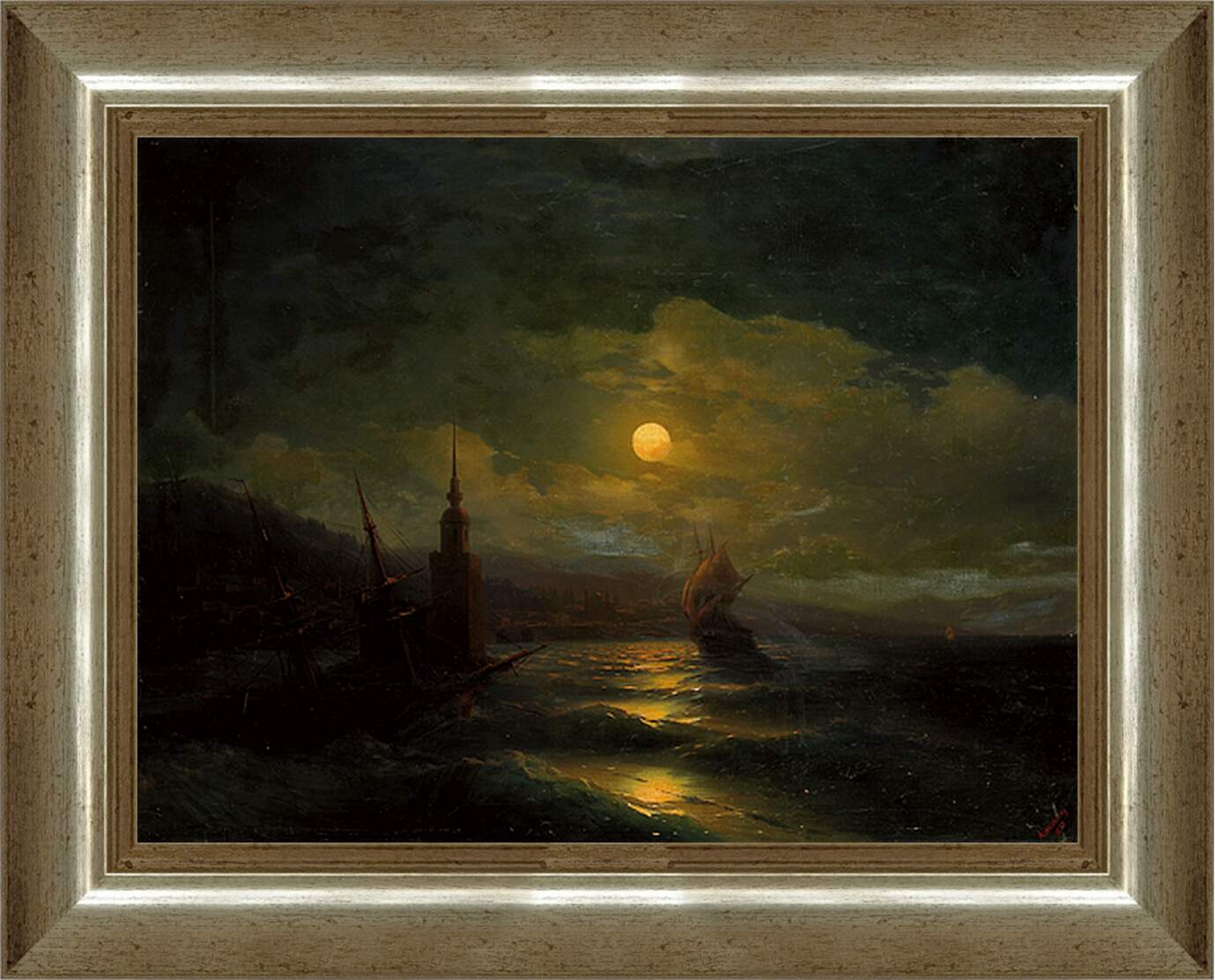 Картина в раме - Вид на Константинополь с моря в лунную ночь. Иван Айвазовский
