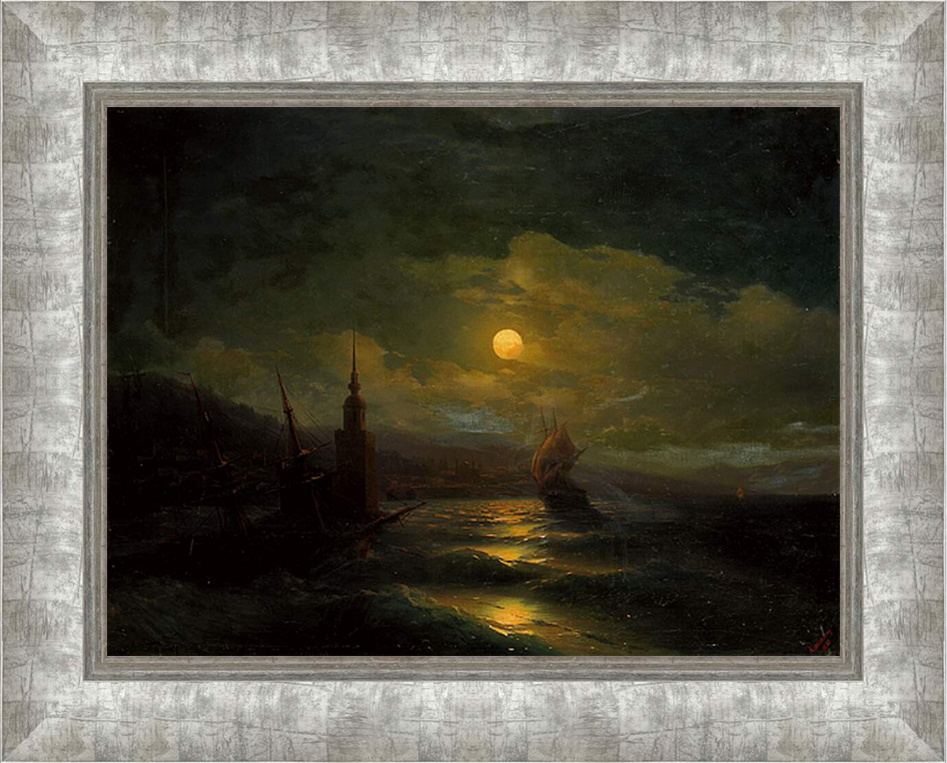 Картина в раме - Вид на Константинополь с моря в лунную ночь. Иван Айвазовский
