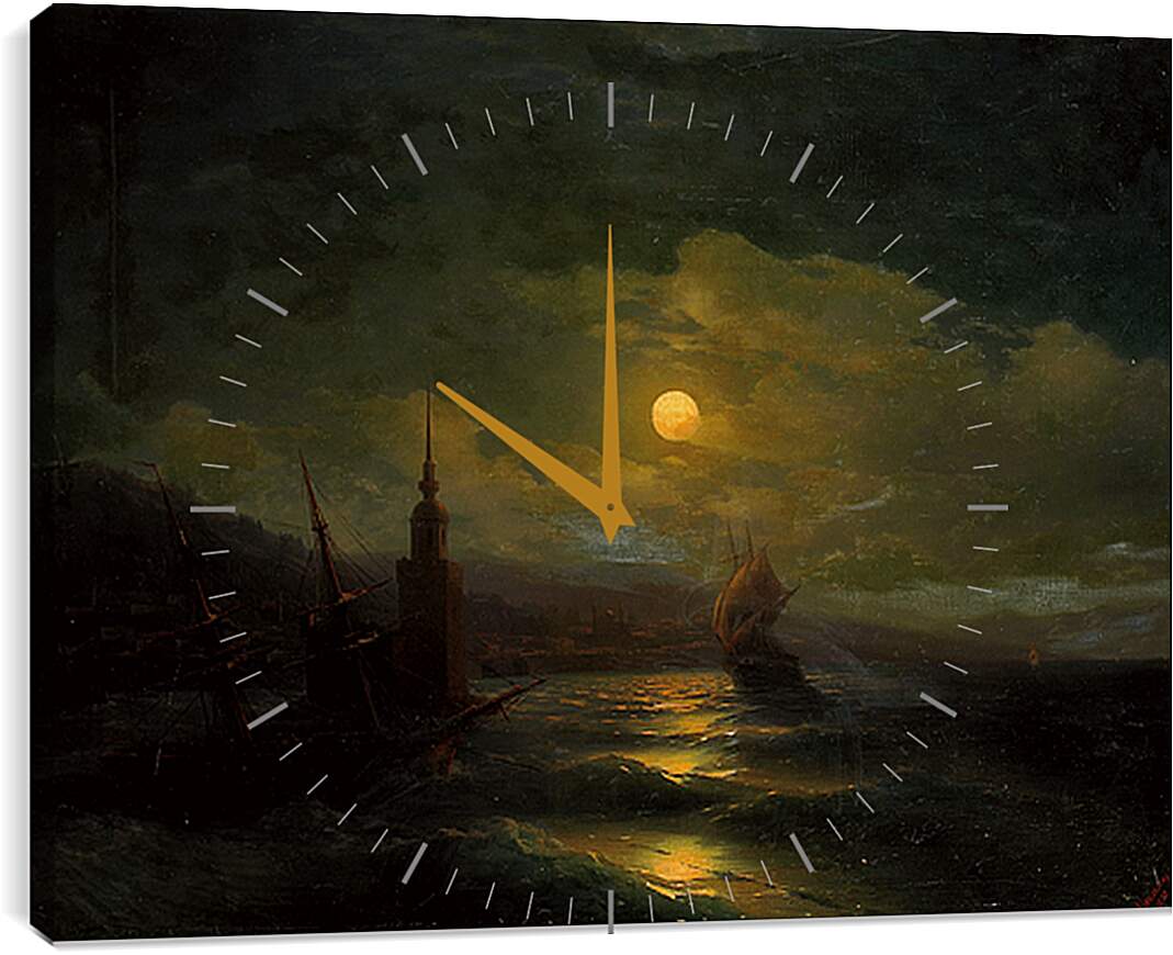 Часы картина - Вид на Константинополь с моря в лунную ночь. Иван Айвазовский
