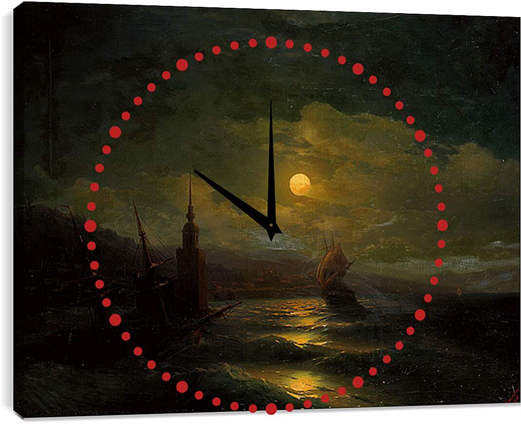 Часы картина - Вид на Константинополь с моря в лунную ночь. Иван Айвазовский
