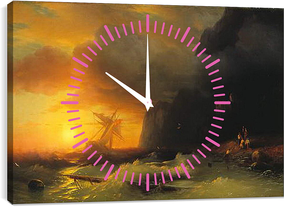 Часы картина - Кораблекрушение у горы Афон. Иван Айвазовский
