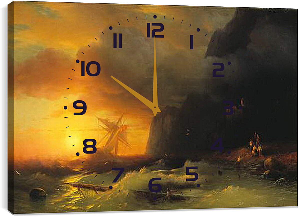 Часы картина - Кораблекрушение у горы Афон. Иван Айвазовский
