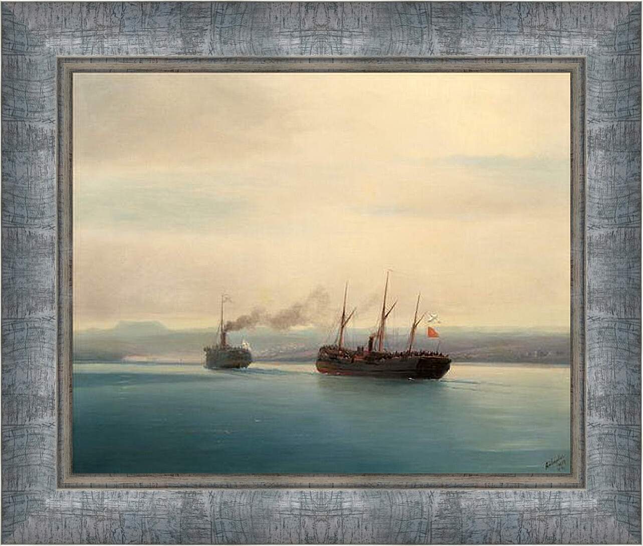 Картина в раме - Захват турецкого крейсера Мерсина. Иван Айвазовский
