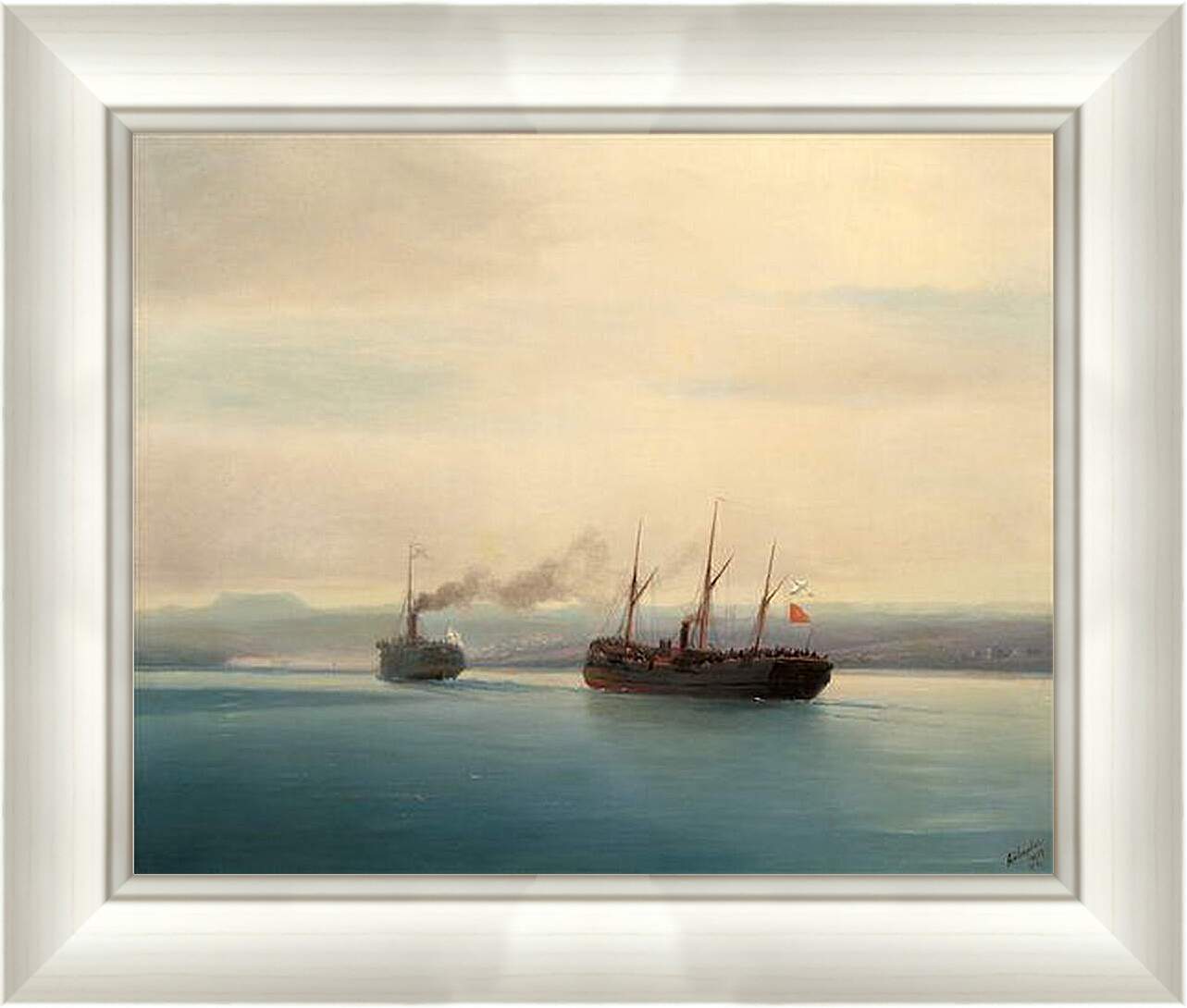 Картина в раме - Захват турецкого крейсера Мерсина. Иван Айвазовский
