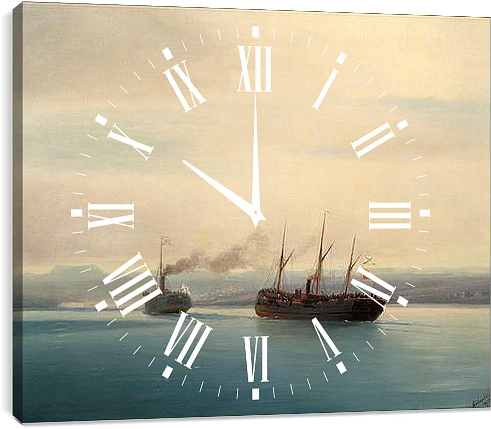 Часы картина - Захват турецкого крейсера Мерсина. Иван Айвазовский
