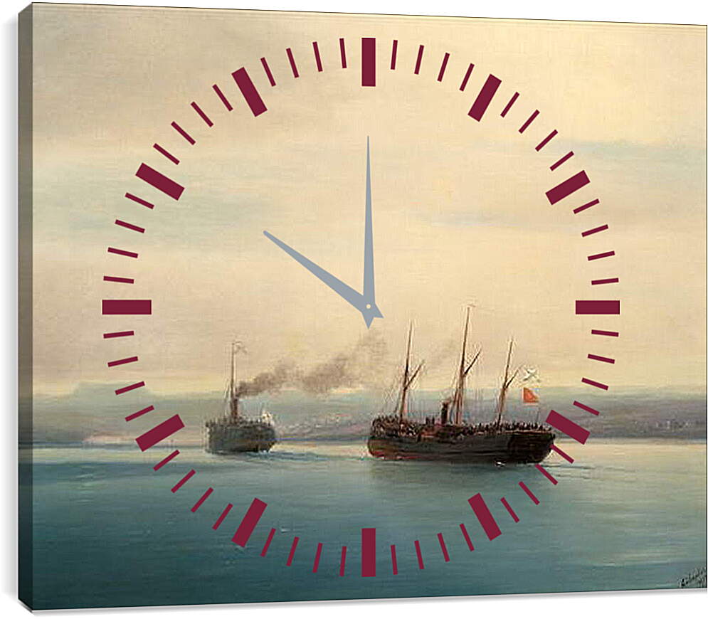 Часы картина - Захват турецкого крейсера Мерсина. Иван Айвазовский
