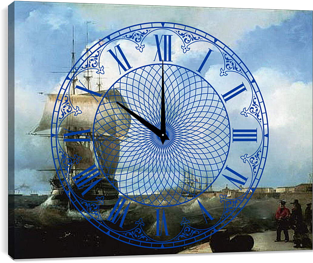 Часы картина - Большой рейд в Кронштадте. Иван Айвазовский
