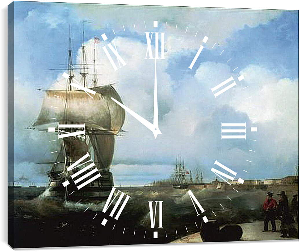 Часы картина - Большой рейд в Кронштадте. Иван Айвазовский
