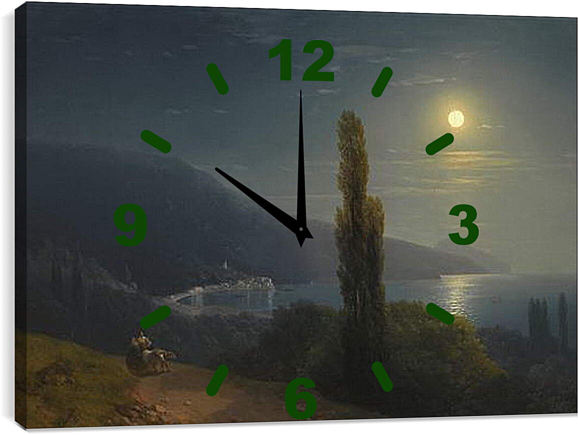 Часы картина - Вид Крыма в лунную ночь. Иван Айвазовский
