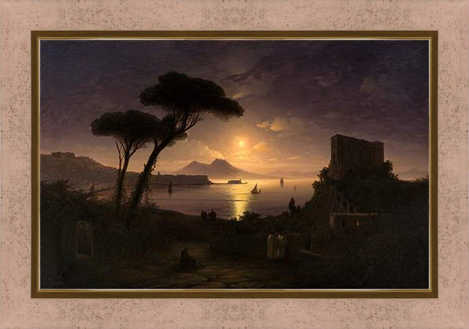 Картина в раме - Неаполитанский залив в лунную ночь. Иван Айвазовский
