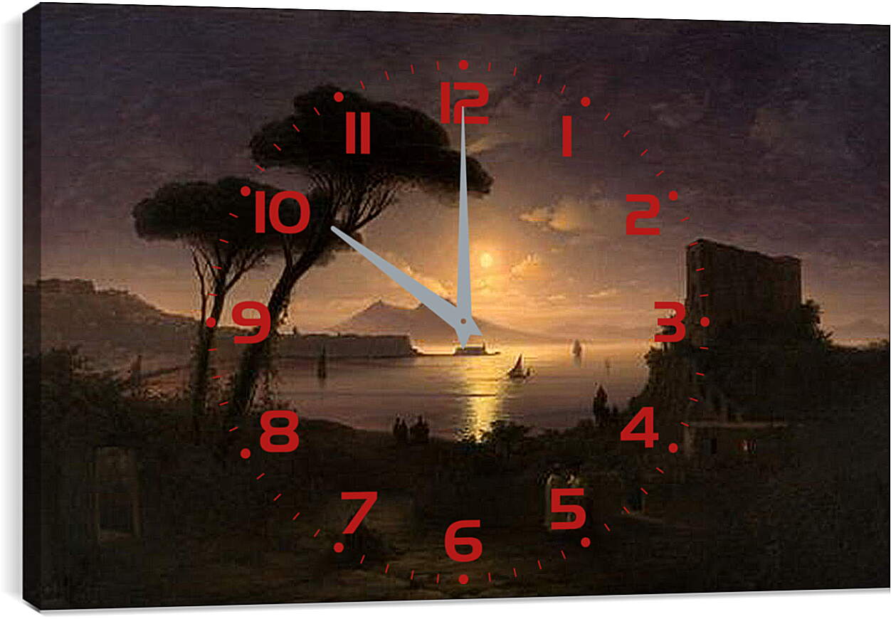 Часы картина - Неаполитанский залив в лунную ночь. Иван Айвазовский
