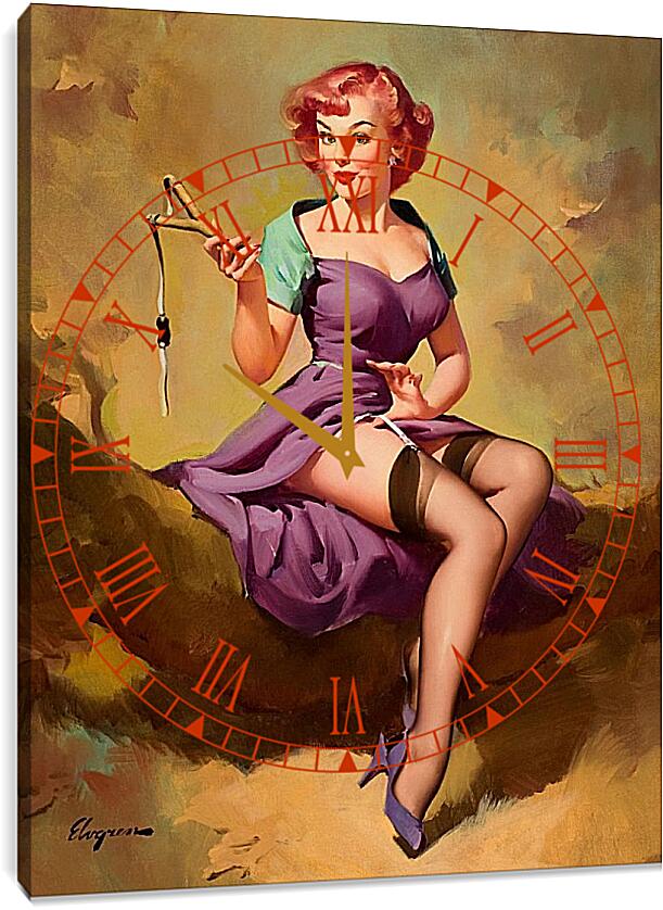 Часы картина - Девушка с рогаткой