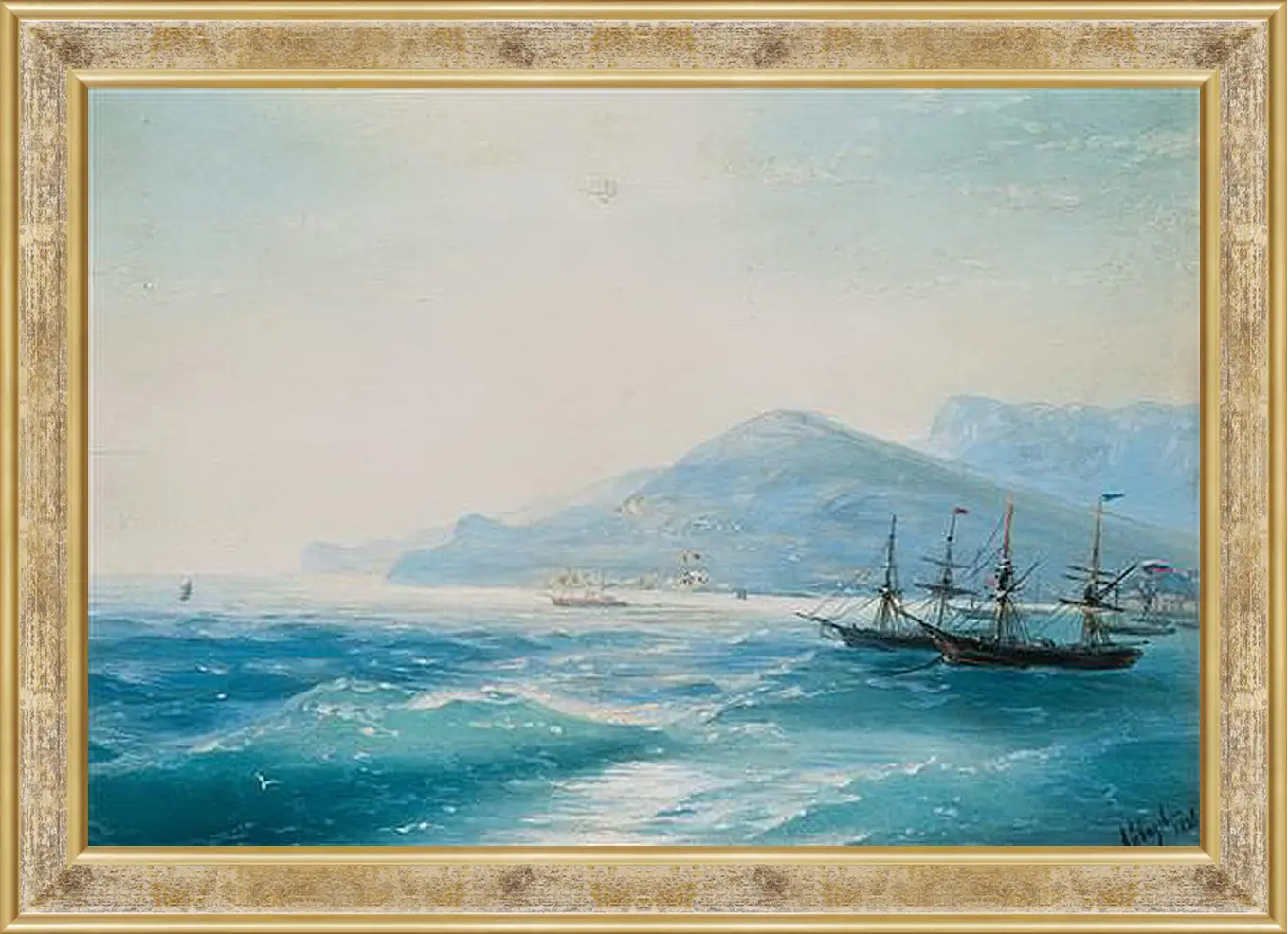 Картина в раме - Корабли недалеко от побережья 1886. Иван Айвазовский