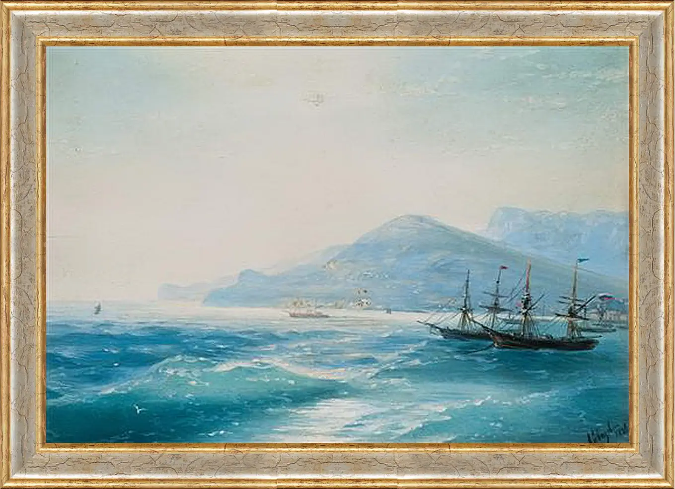 Картина в раме - Корабли недалеко от побережья 1886. Иван Айвазовский
