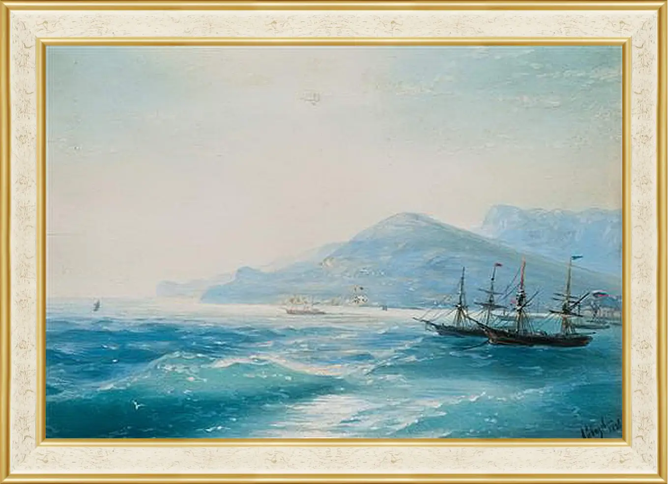 Картина в раме - Корабли недалеко от побережья 1886. Иван Айвазовский
