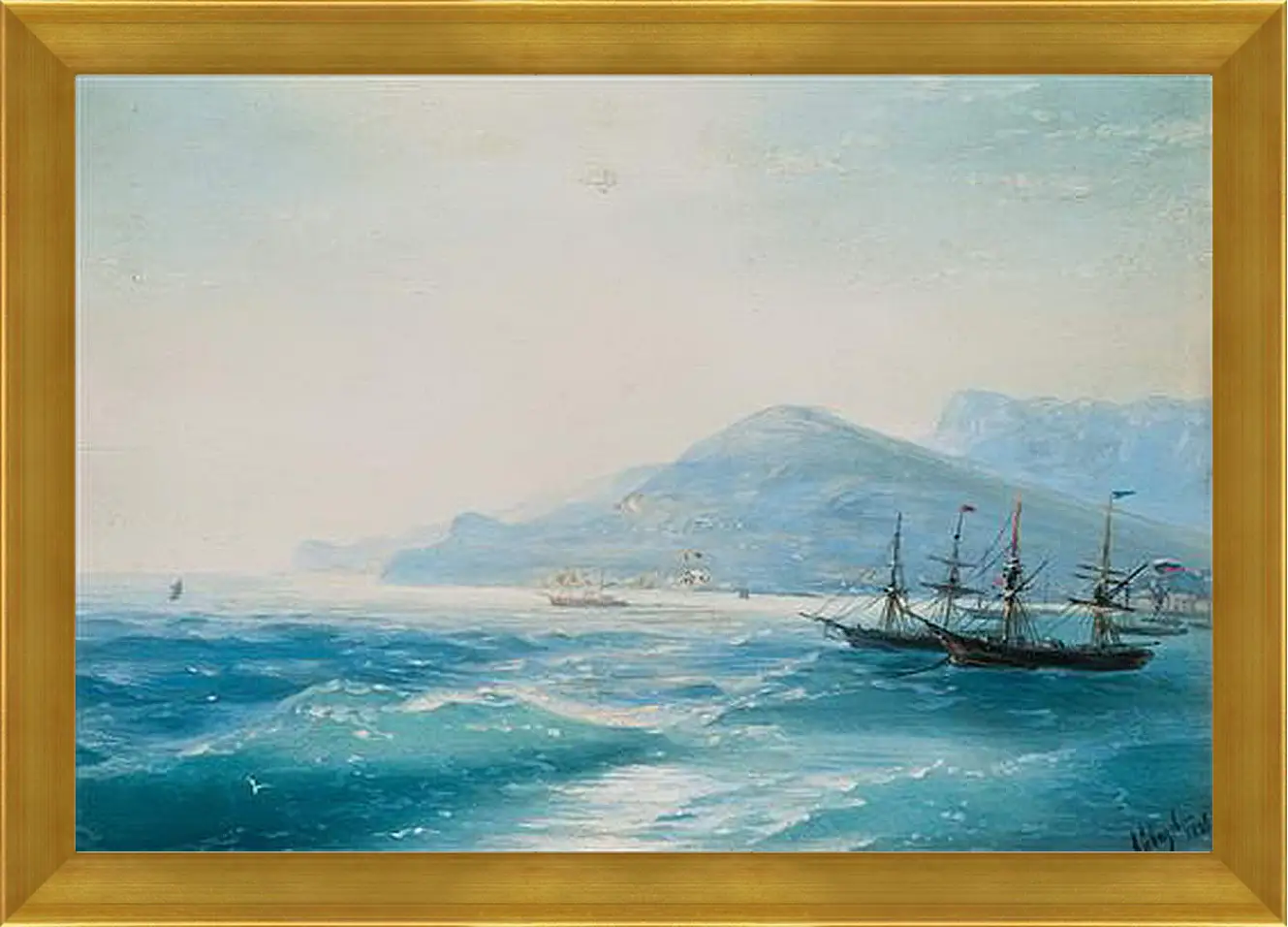Картина в раме - Корабли недалеко от побережья 1886. Иван Айвазовский