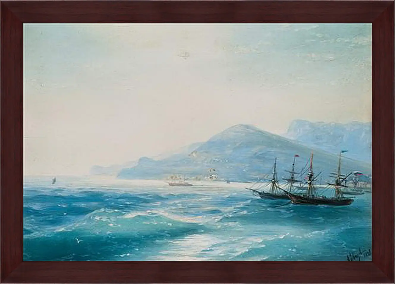 Картина в раме - Корабли недалеко от побережья 1886. Иван Айвазовский