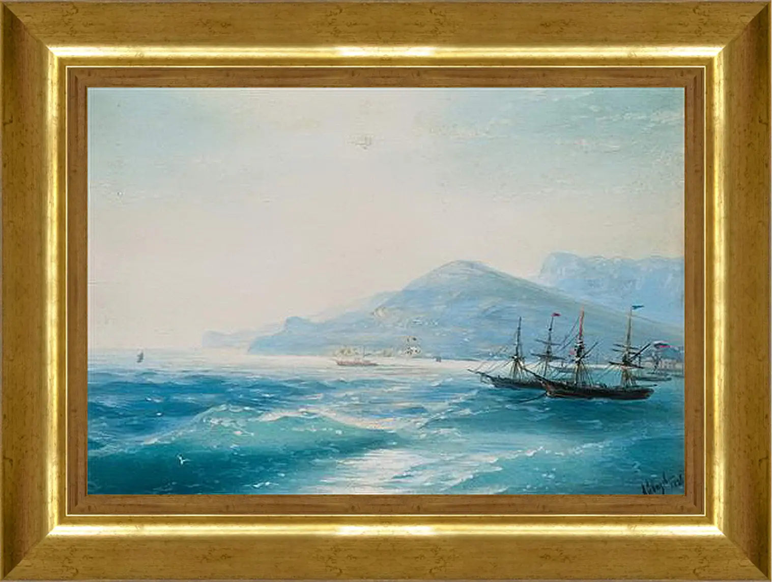 Картина в раме - Корабли недалеко от побережья 1886. Иван Айвазовский