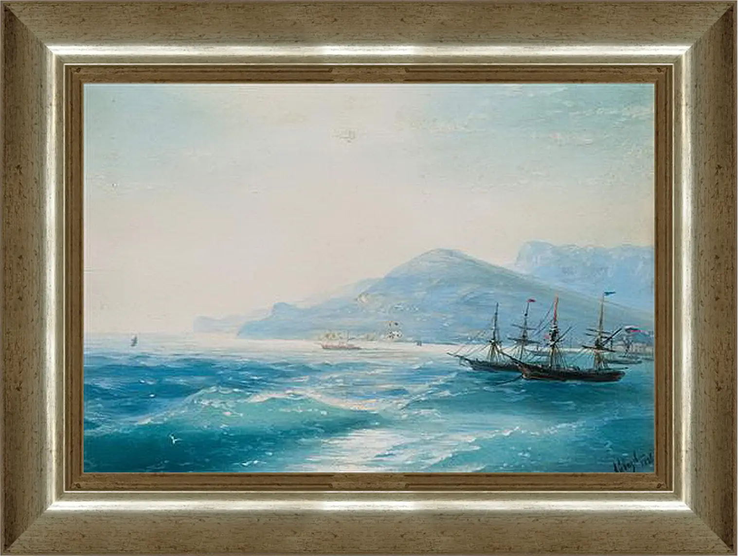 Картина в раме - Корабли недалеко от побережья 1886. Иван Айвазовский
