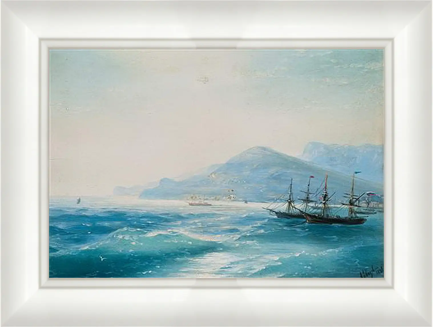 Картина в раме - Корабли недалеко от побережья 1886. Иван Айвазовский