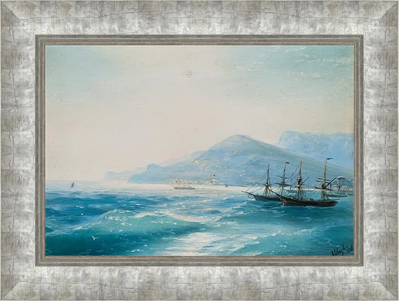 Картина в раме - Корабли недалеко от побережья 1886. Иван Айвазовский