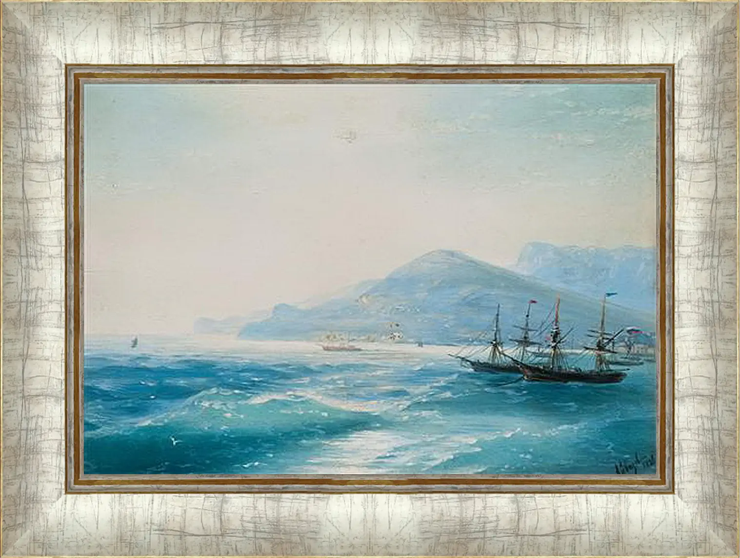 Картина в раме - Корабли недалеко от побережья 1886. Иван Айвазовский