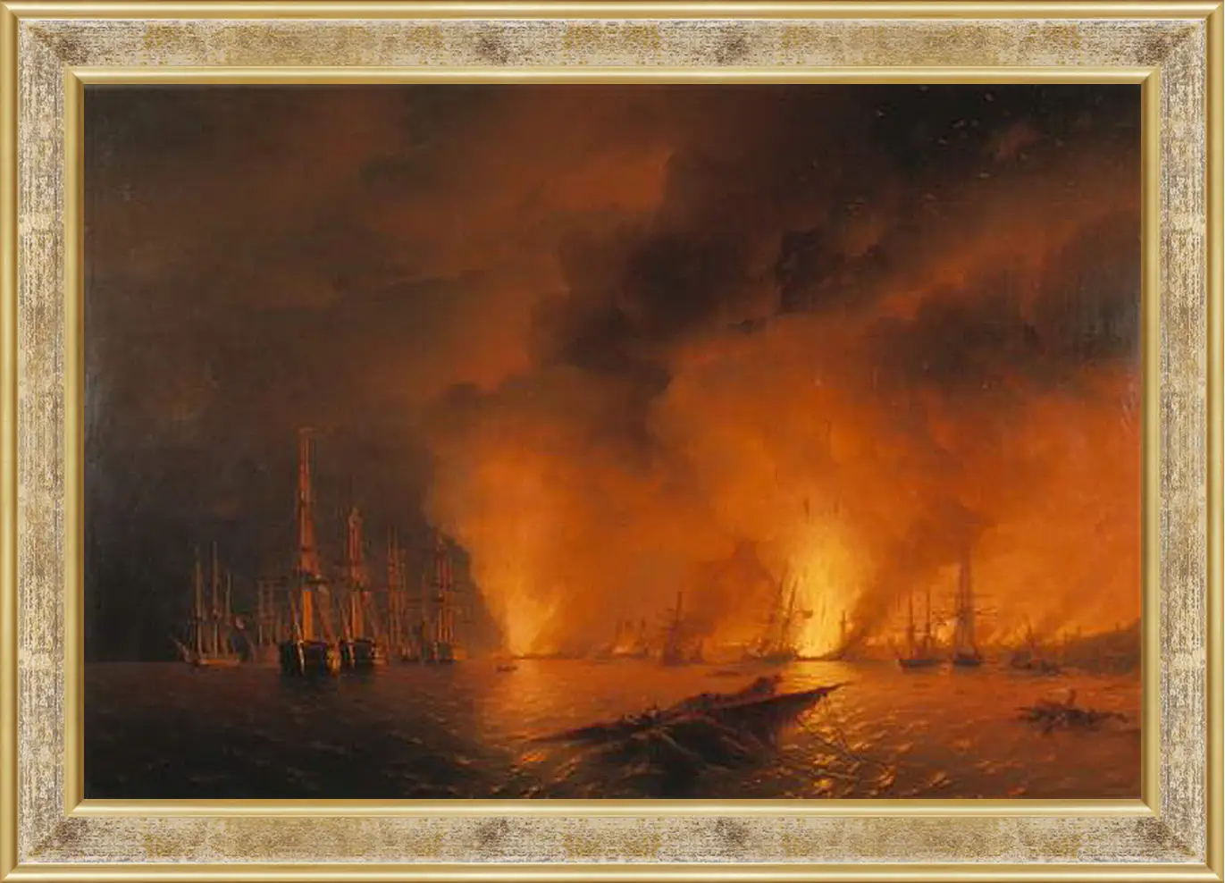 Картина в раме - Синопский бой 18 ноября 1853г. Ночь после боя. Иван Айвазовский