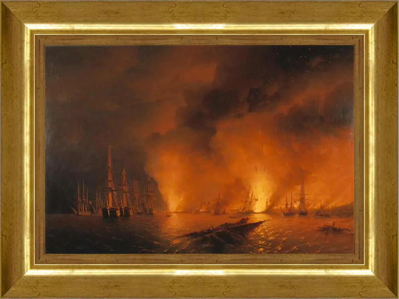 Картина в раме - Синопский бой 18 ноября 1853г. Ночь после боя. Иван Айвазовский