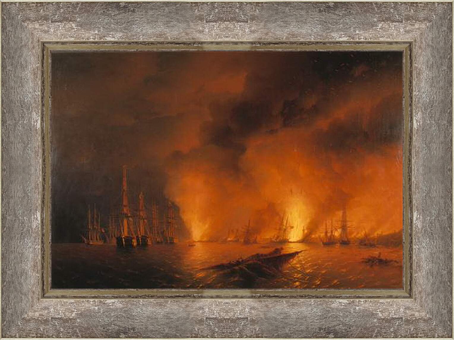 Картина в раме - Синопский бой 18 ноября 1853г. Ночь после боя. Иван Айвазовский
