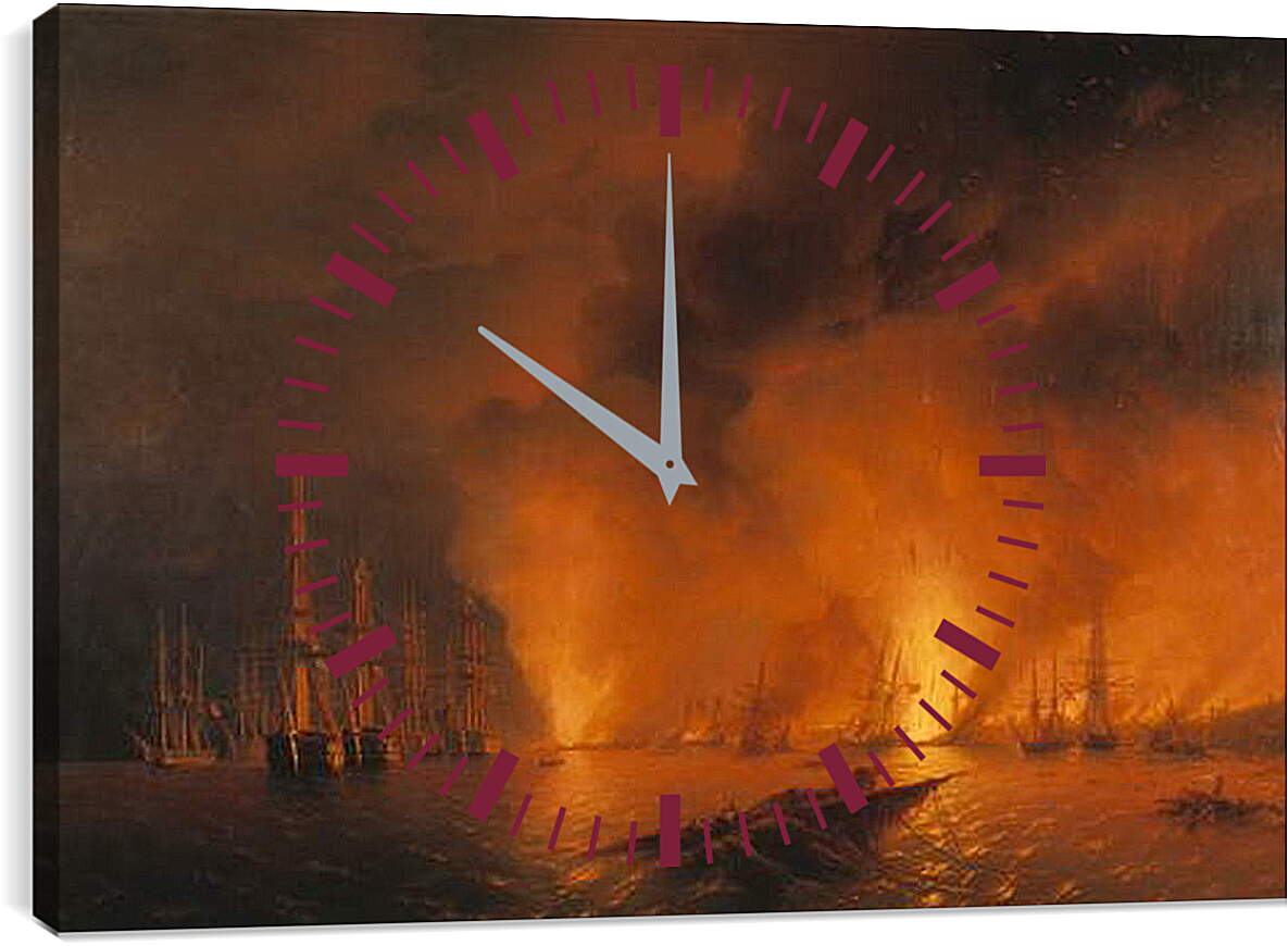 Часы картина - Синопский бой 18 ноября 1853г. Ночь после боя. Иван Айвазовский
