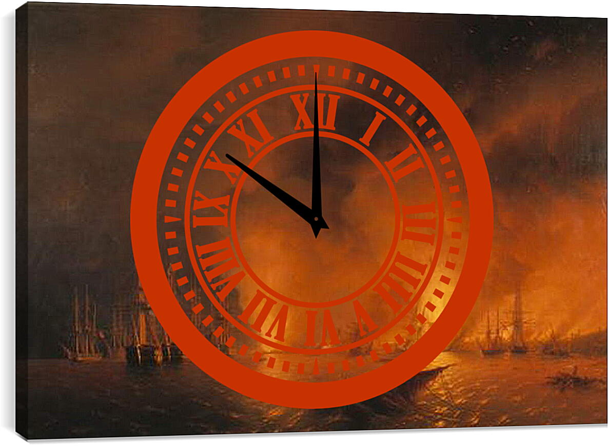 Часы картина - Синопский бой 18 ноября 1853г. Ночь после боя. Иван Айвазовский
