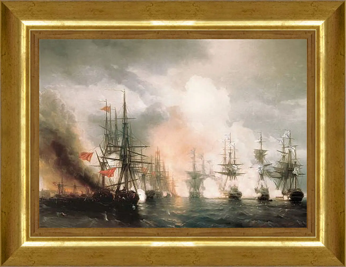 Картина в раме - Синопский бой (дневной вариант). Иван Айвазовский