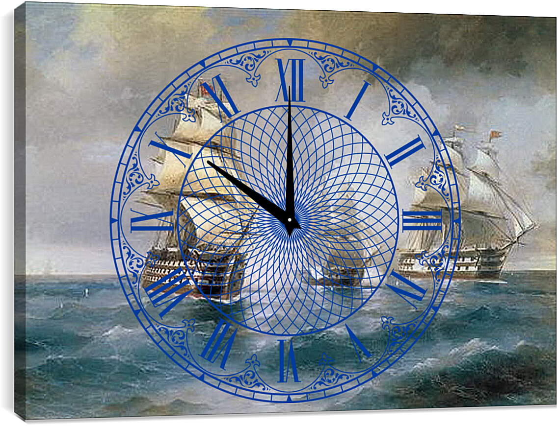 Часы картина - Бриг Меркурий, атакованный двумя турецкими кораблями. Иван Айвазовский

