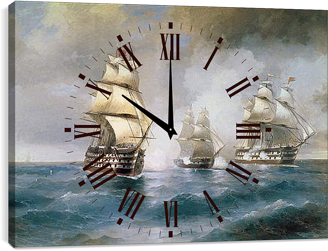 Часы картина - Бриг Меркурий, атакованный двумя турецкими кораблями. Иван Айвазовский

