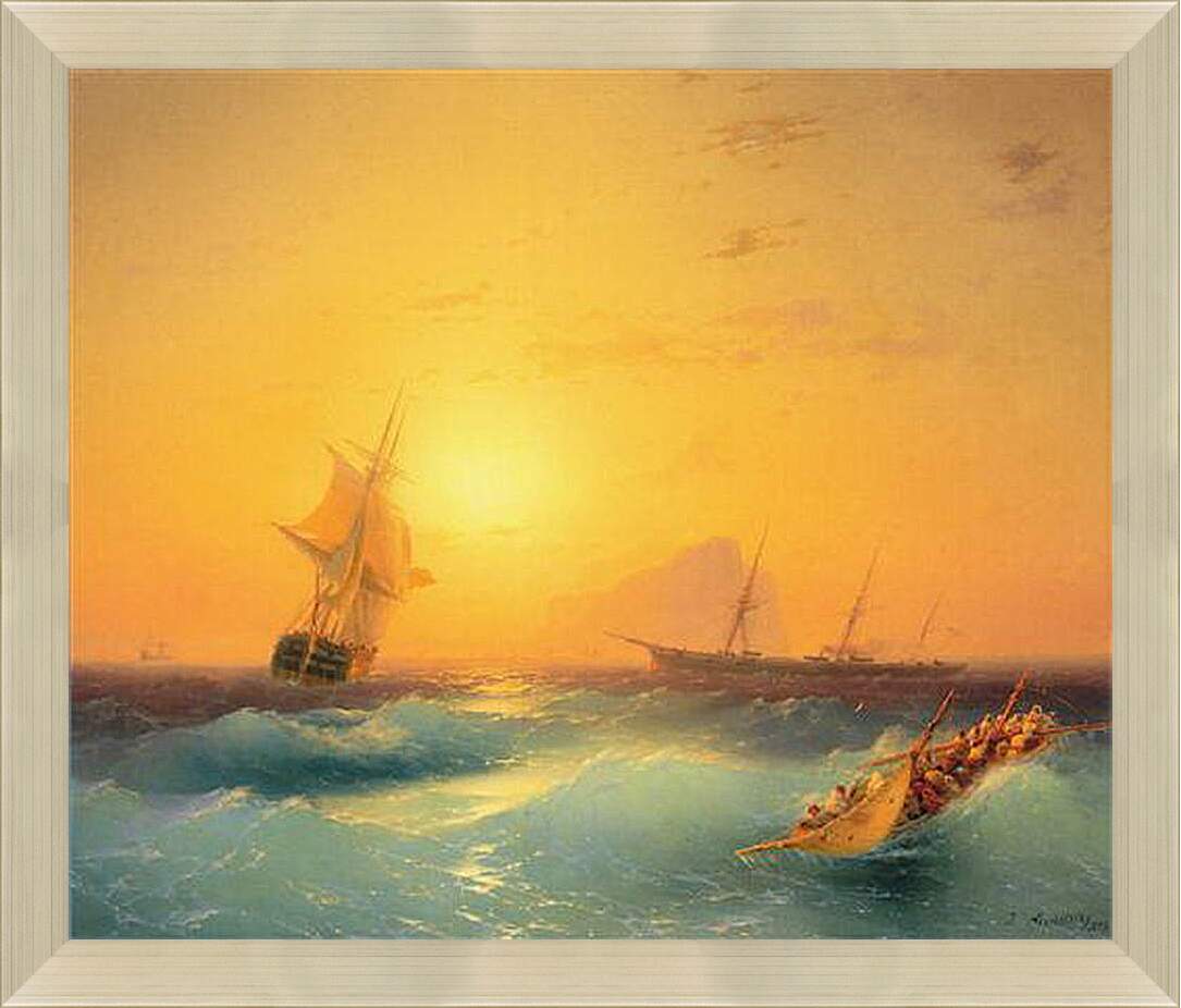 Картина в раме - American Shipping off the Rock of Gibraltar. Иван Айвазовский