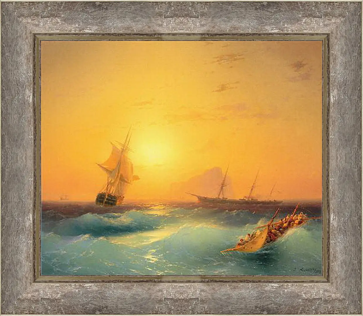 Картина в раме - American Shipping off the Rock of Gibraltar. Иван Айвазовский