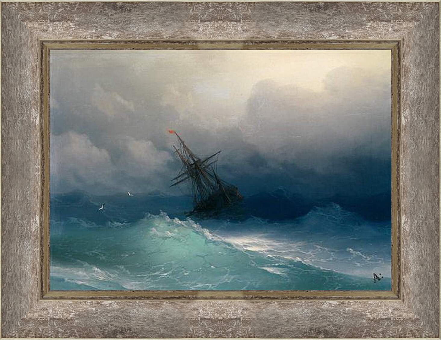 Картина в раме - Корабль в бушующем море. Иван Айвазовский
