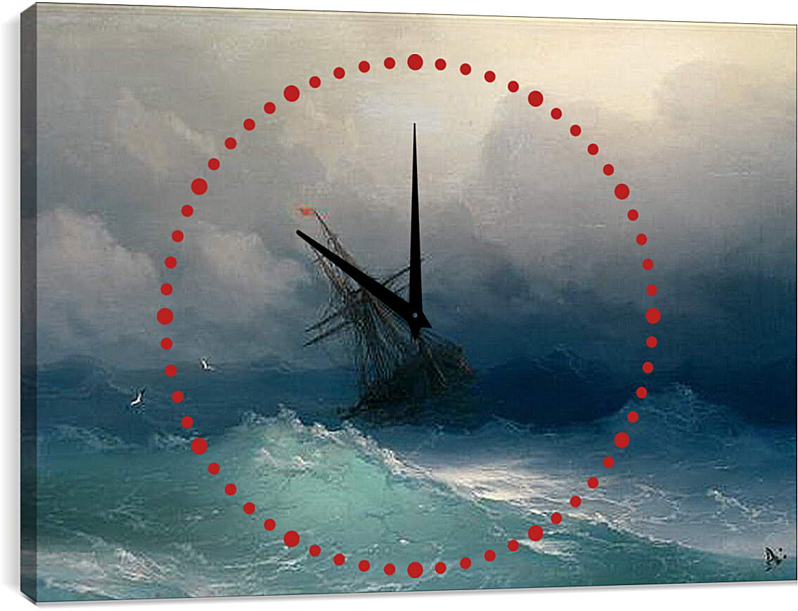 Часы картина - Корабль в бушующем море. Иван Айвазовский
