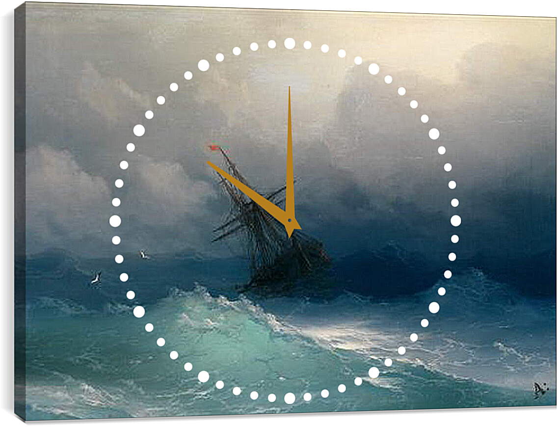 Часы картина - Корабль в бушующем море. Иван Айвазовский
