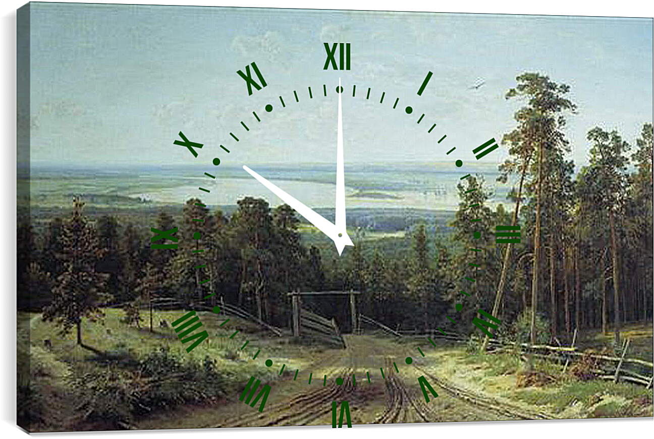 Часы картина - Река Кама под Елабугой. Иван Шишкин
