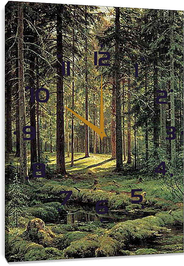 Часы картина - Хвойный лес. Солнечный день. Иван Шишкин
