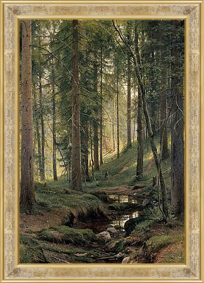 Картина в раме - Ручей в лесу (На косогоре). Иван Шишкин