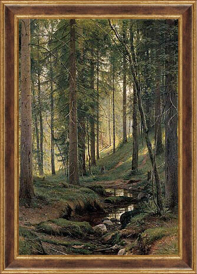 Картина в раме - Ручей в лесу (На косогоре). Иван Шишкин
