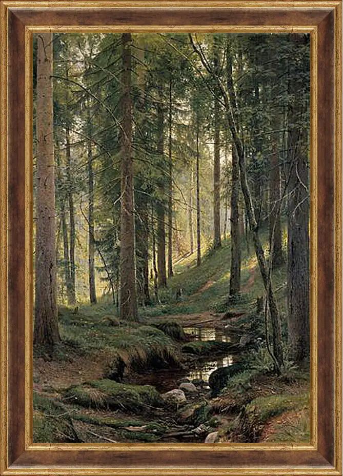 Картина в раме - Ручей в лесу (На косогоре). Иван Шишкин