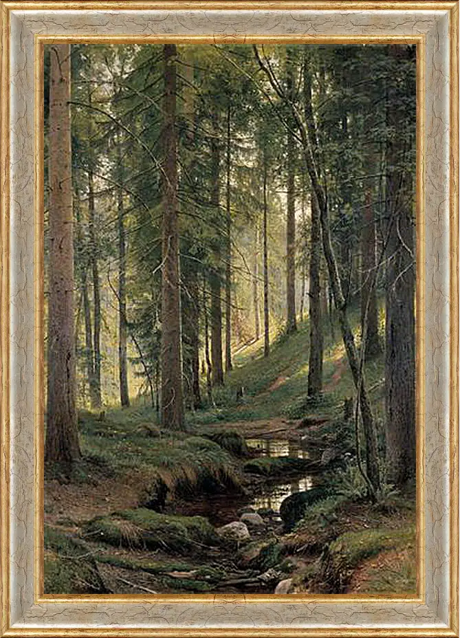 Картина в раме - Ручей в лесу (На косогоре). Иван Шишкин